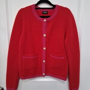 Fate Women's Vibrant Red Cardigan with Pink Accents